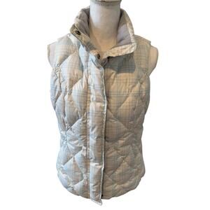 Eddie Bauer Puffer Vest Down Fill White Blue Plaid M